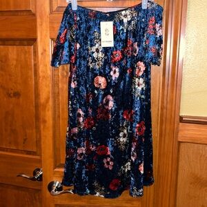 Velour, floral, off shoulder dress